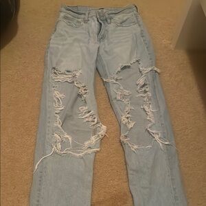 American Eagle Outfitters Blue Strigid Straight Leg Jeans with Distressed